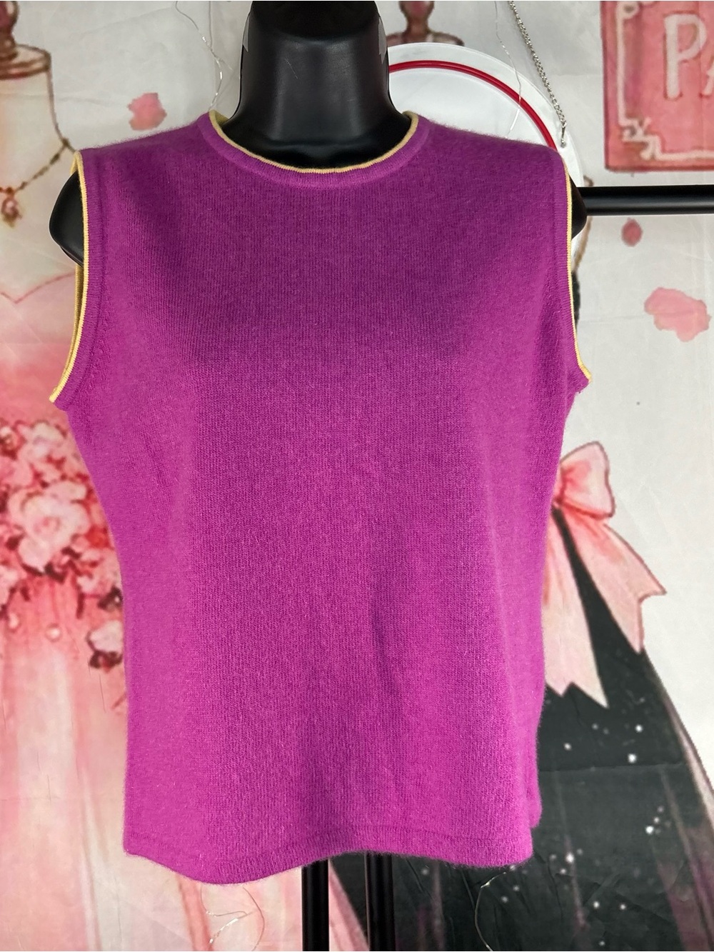 Portolano Purple Tank with Yellow Trim Sz L (cashmere) - Picture 2 of 8